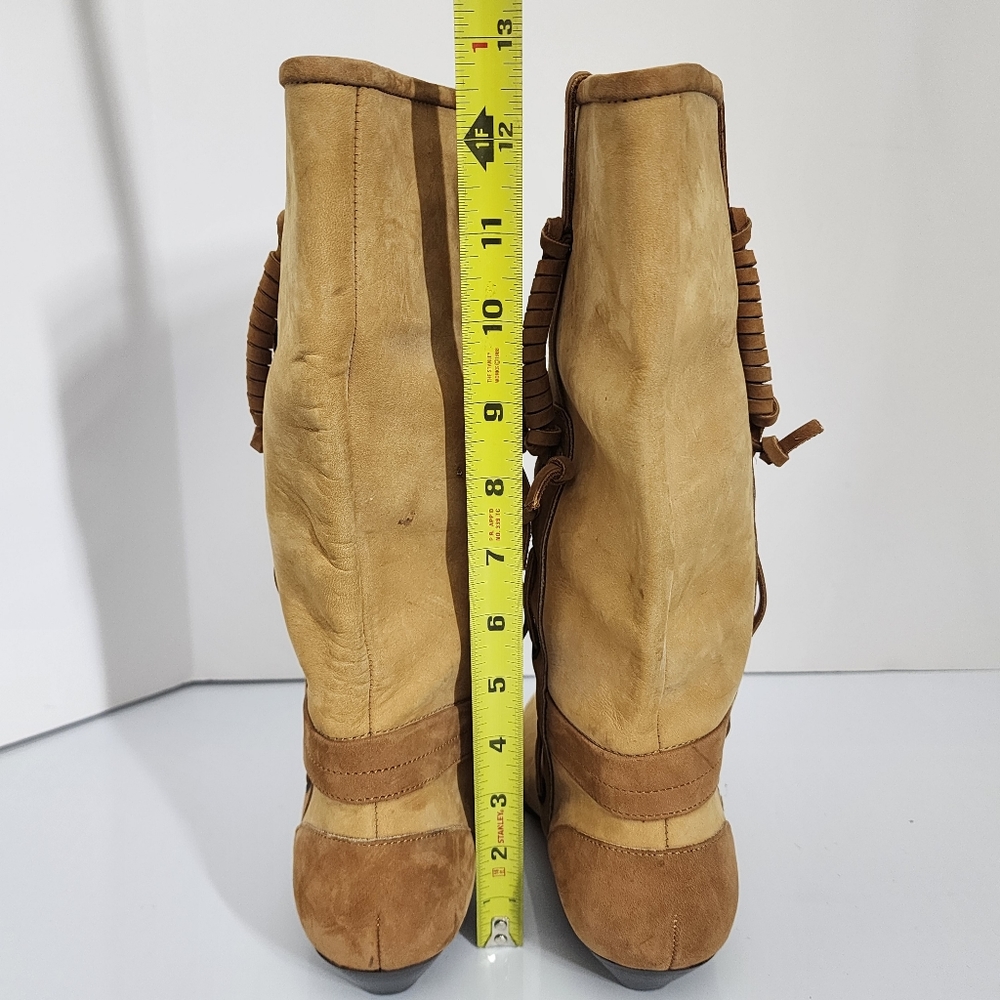 Vintage 80's Maine Woods Leather Boots Tan Low Heel Western DORADO RUN SMALL - Picture 4 of 16